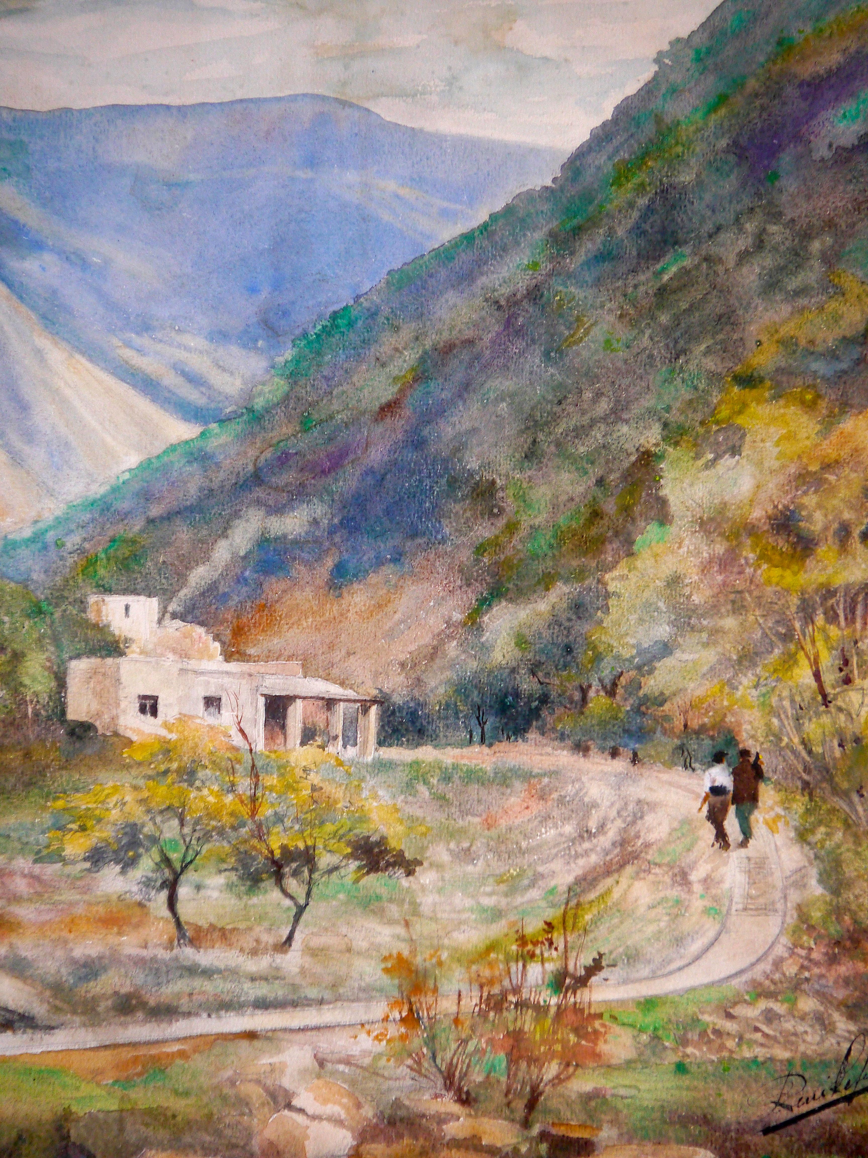 French school Landscape Provence painting Signed - Brown Landscape Painting by French School Masters