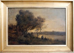 Französische Schule Landschaft Flussszene Signiert
