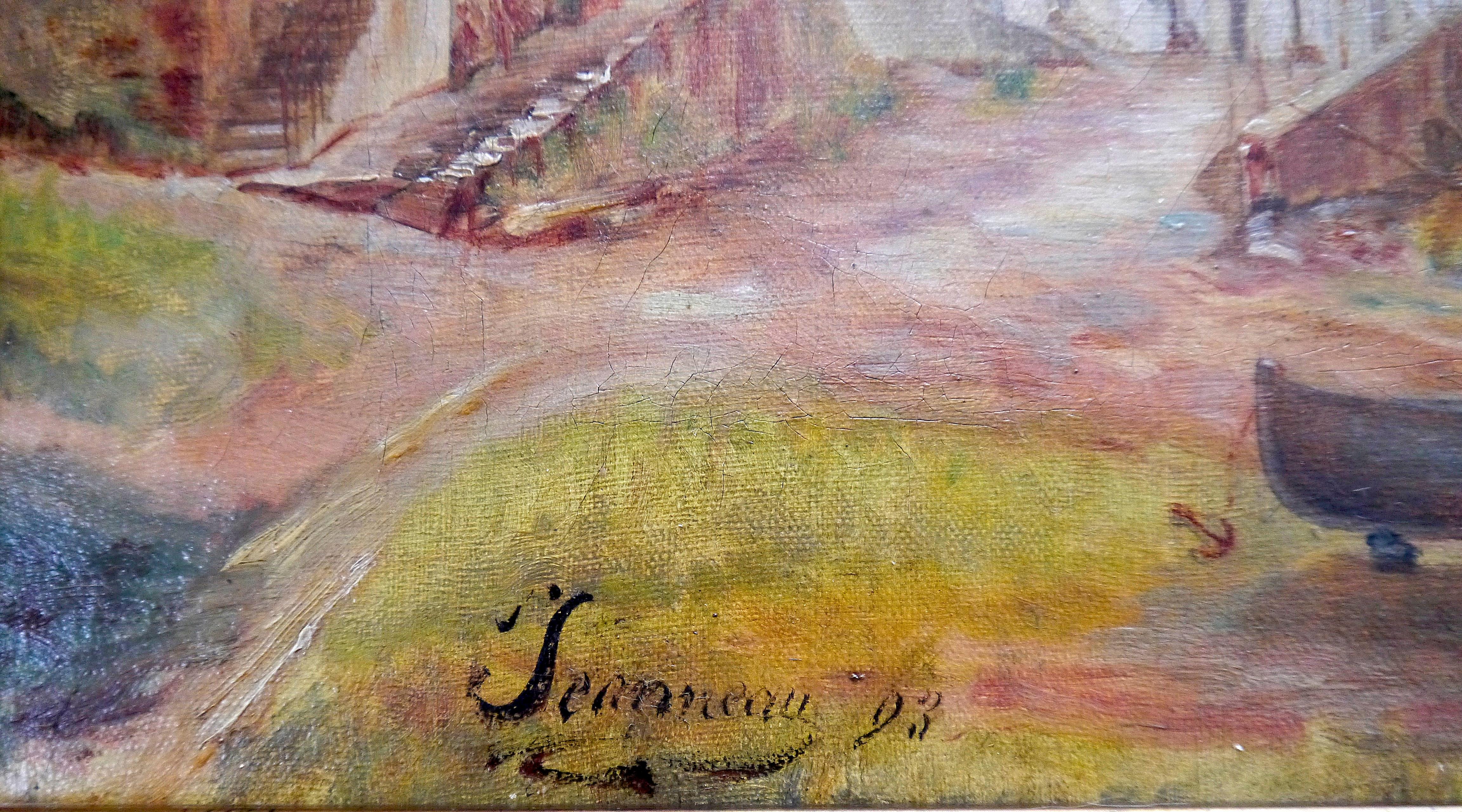 Französische Schule Landschaft am Flussufer Signiert im Angebot 6