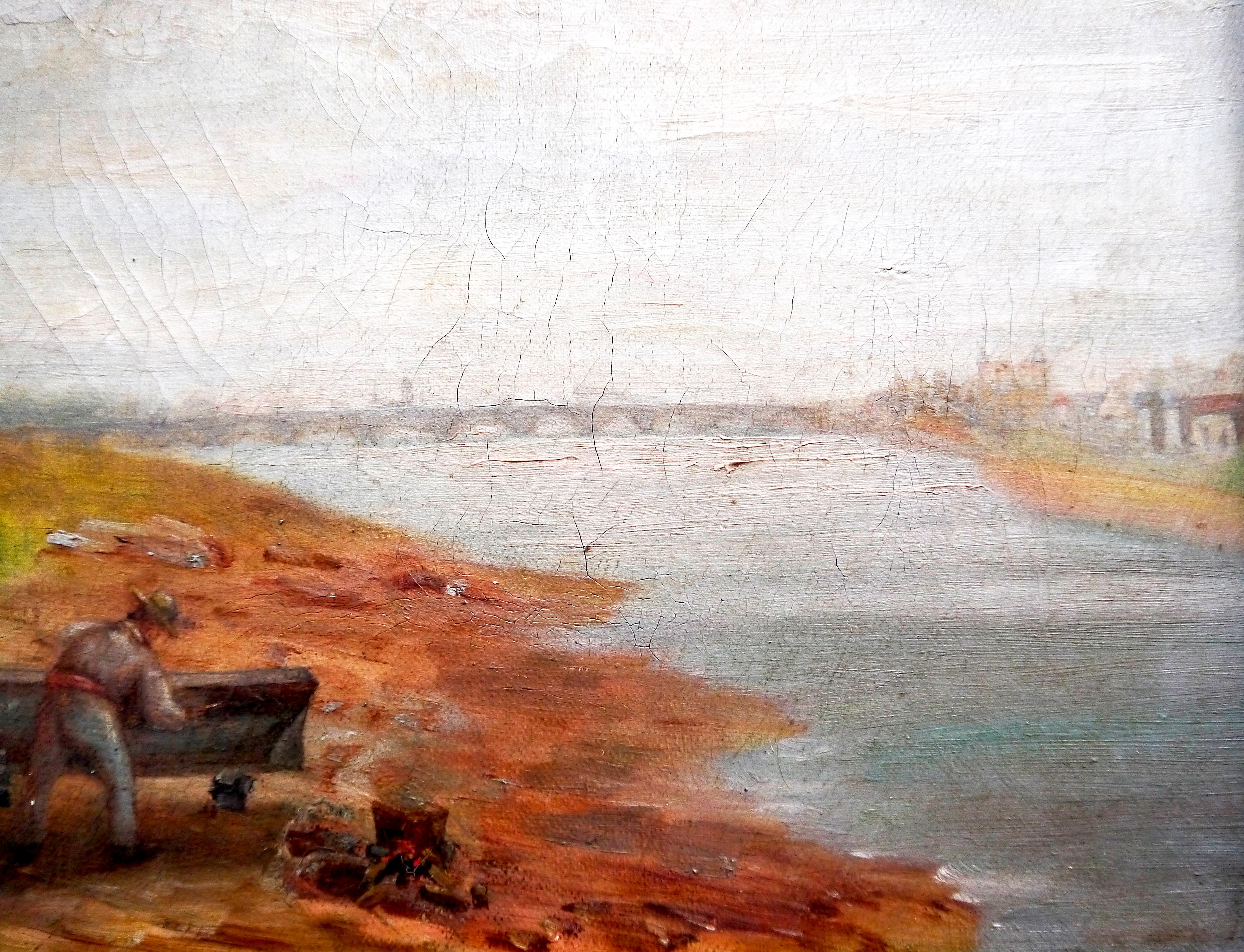 Französische Schule Landschaft am Flussufer Signiert im Angebot 1