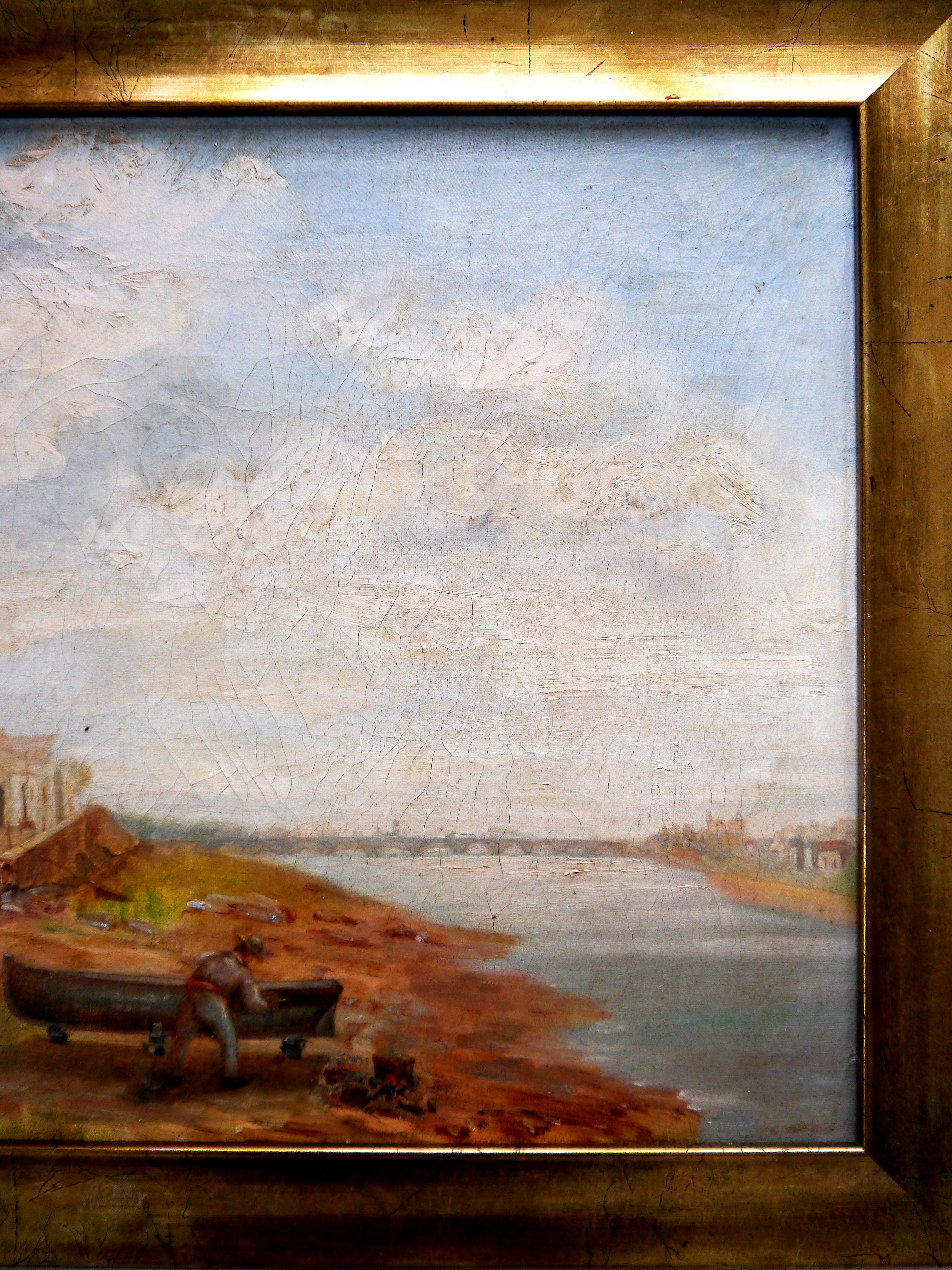 Französische Schule Landschaft am Flussufer Signiert im Angebot 3