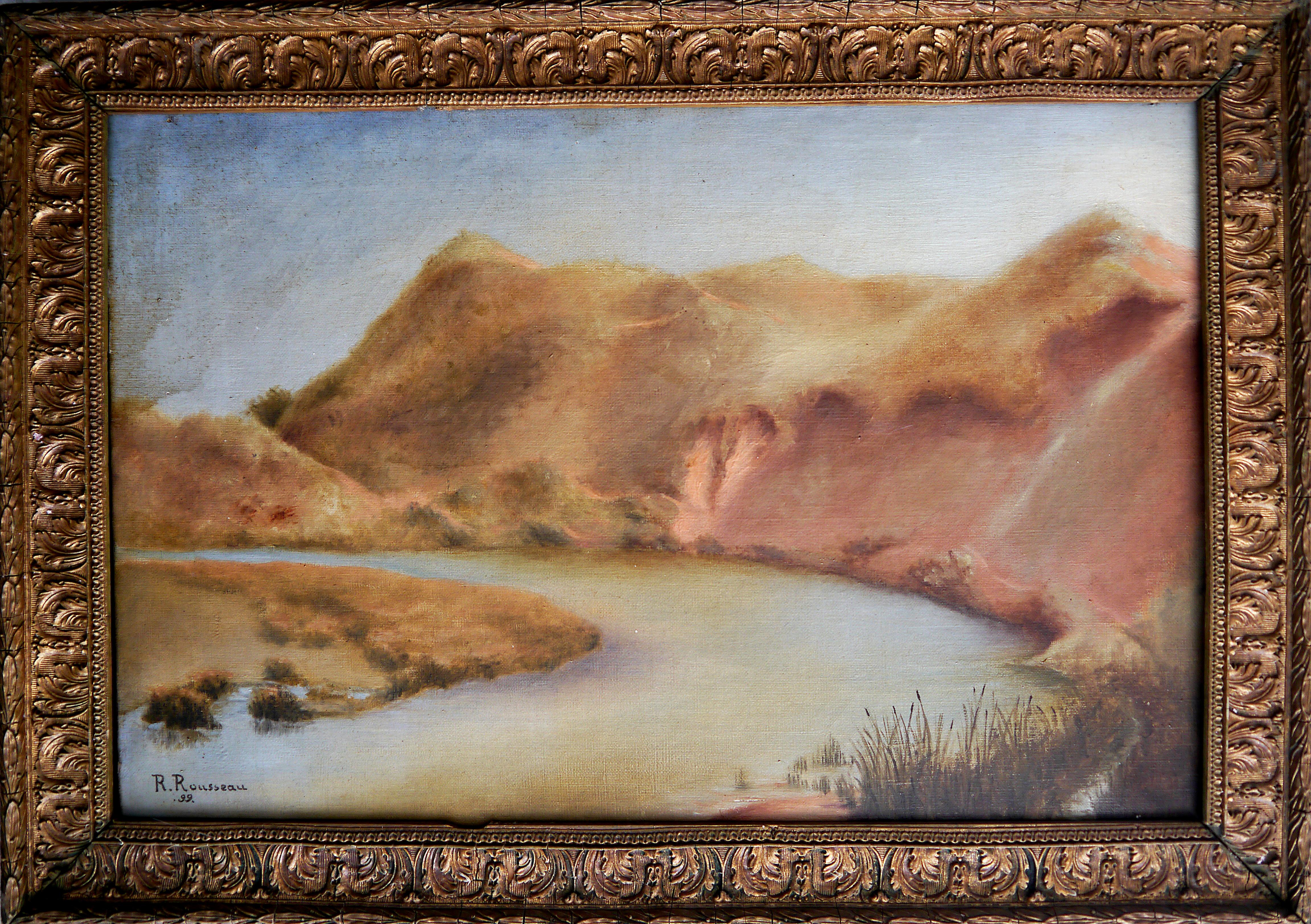 French school Landscape riverside Signed