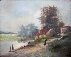 French school Landscape rural Oil painting Signed