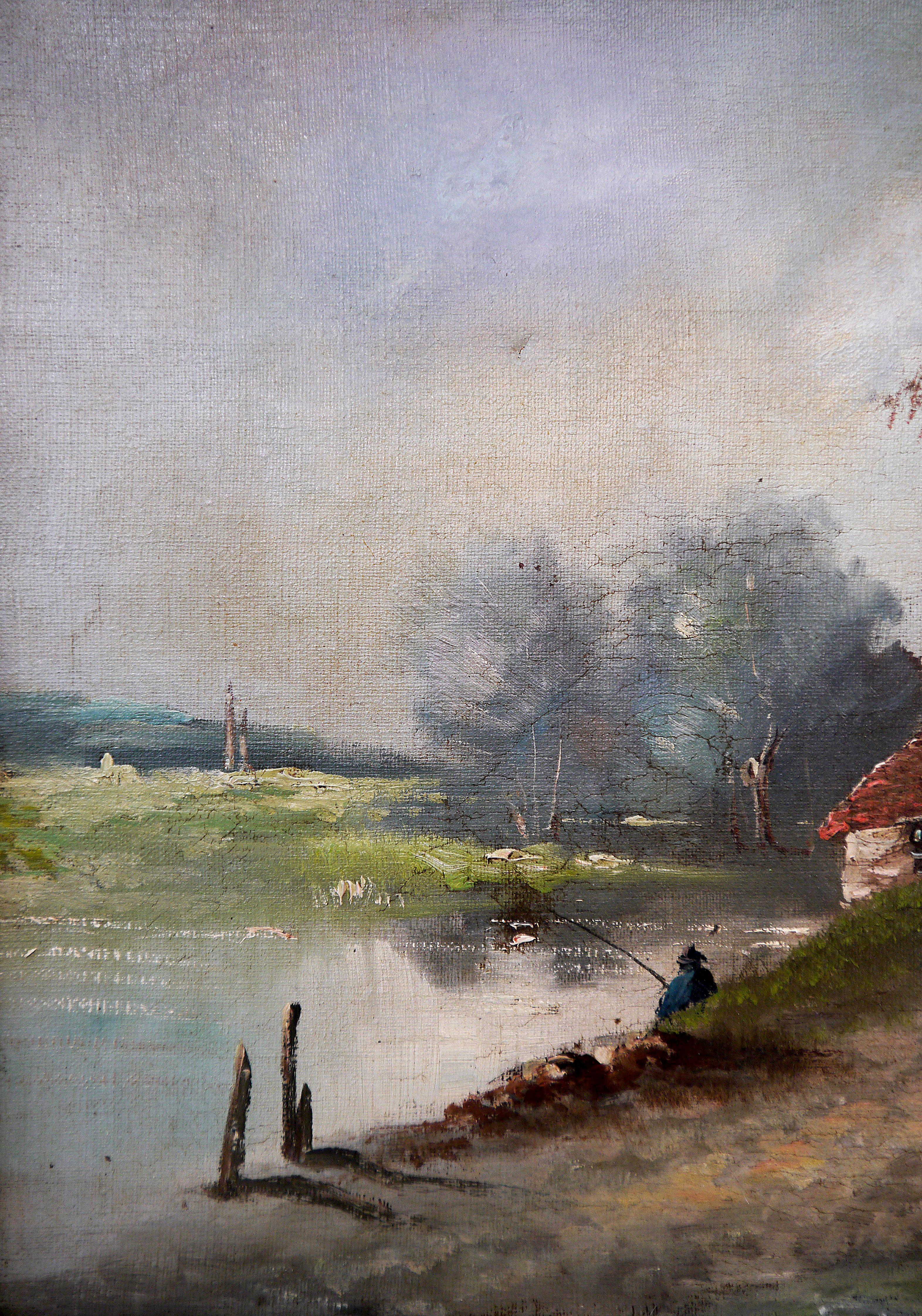 French school Landscape rural Oil painting Signed - Brown Figurative Painting by French School Masters
