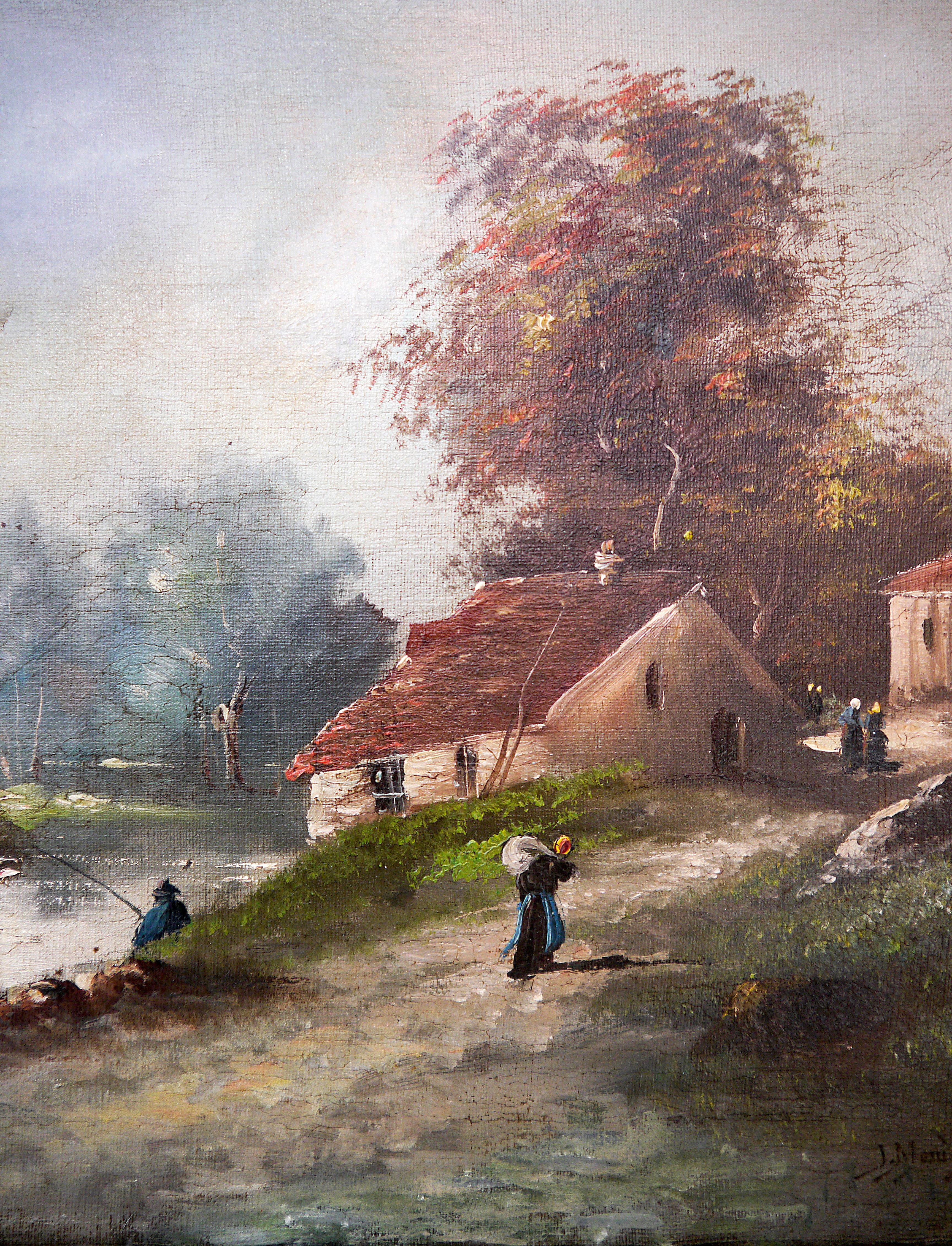 French school Landscape rural Oil painting Signed 2