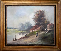 French school Landscape rural Oil painting Signed
