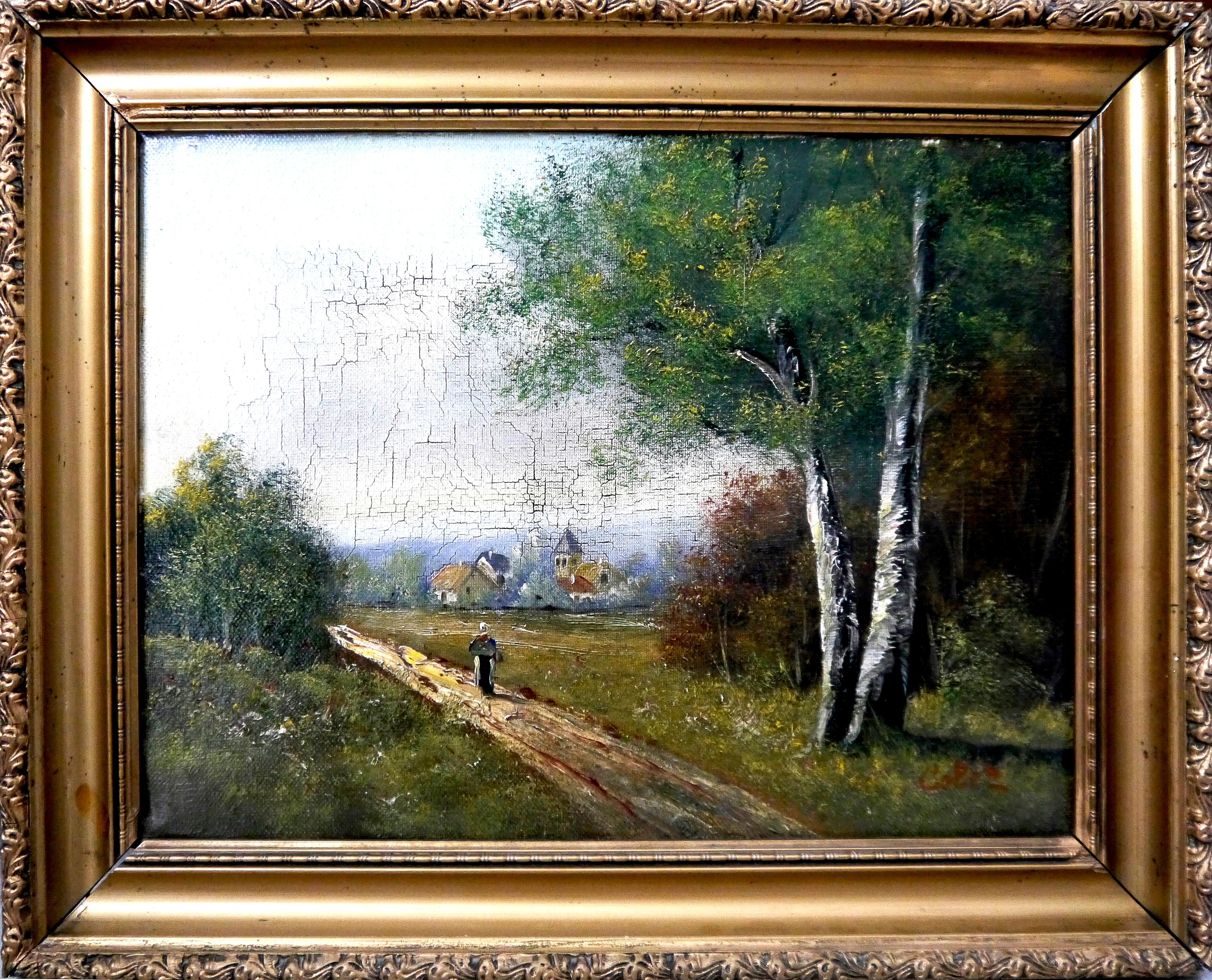 French school Landscape Rural path, signed, school of Barbizon