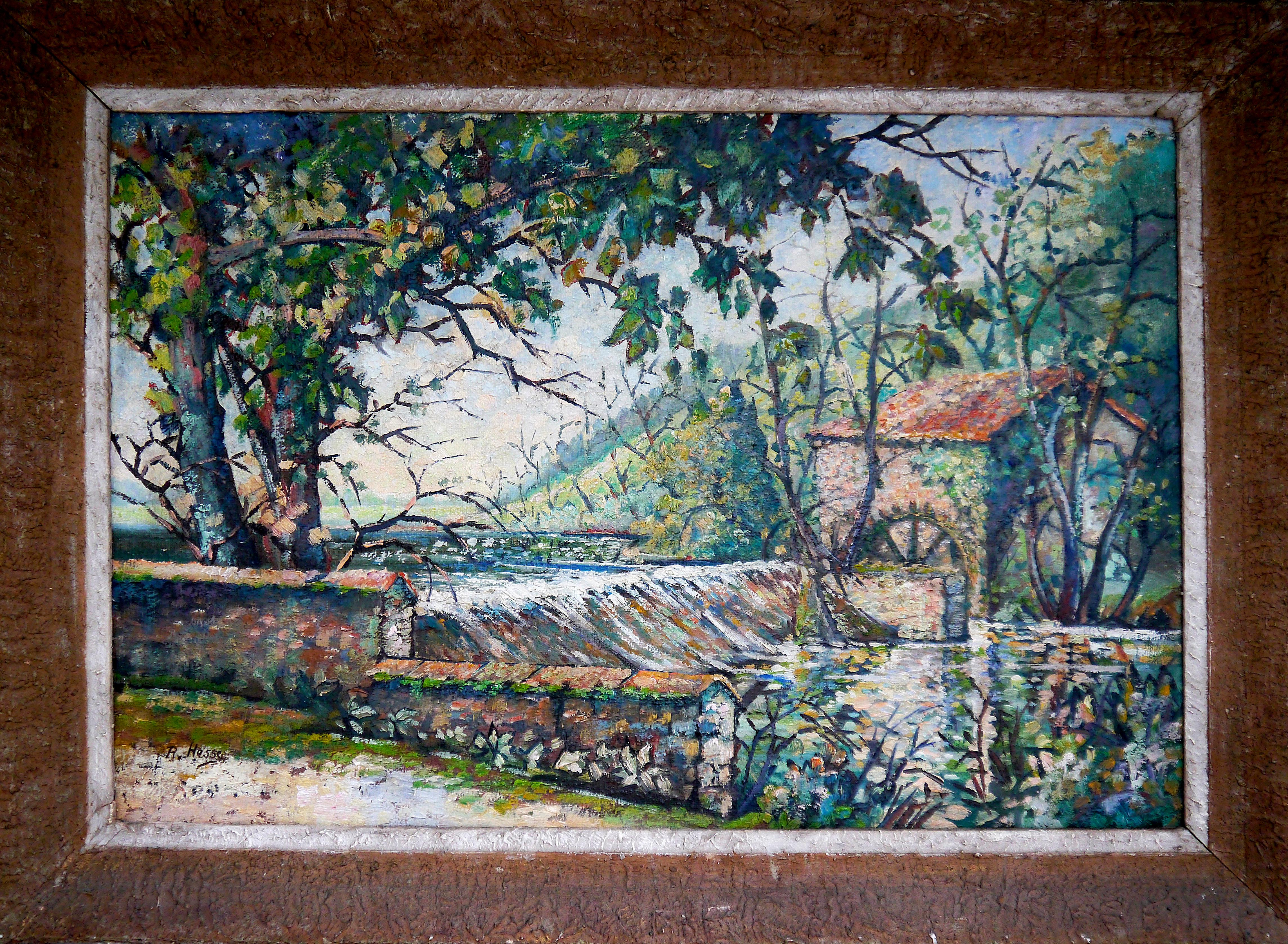 French School Masters Landscape Painting – Französische Schule  Landschaft Wassermühle Unterzeichnet