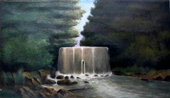 French school Landscape woodland landscape waterfall oil painting Signed 1936