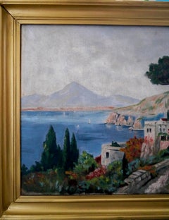 French school Luminous Provence mediterranean landscape oil painting Signed