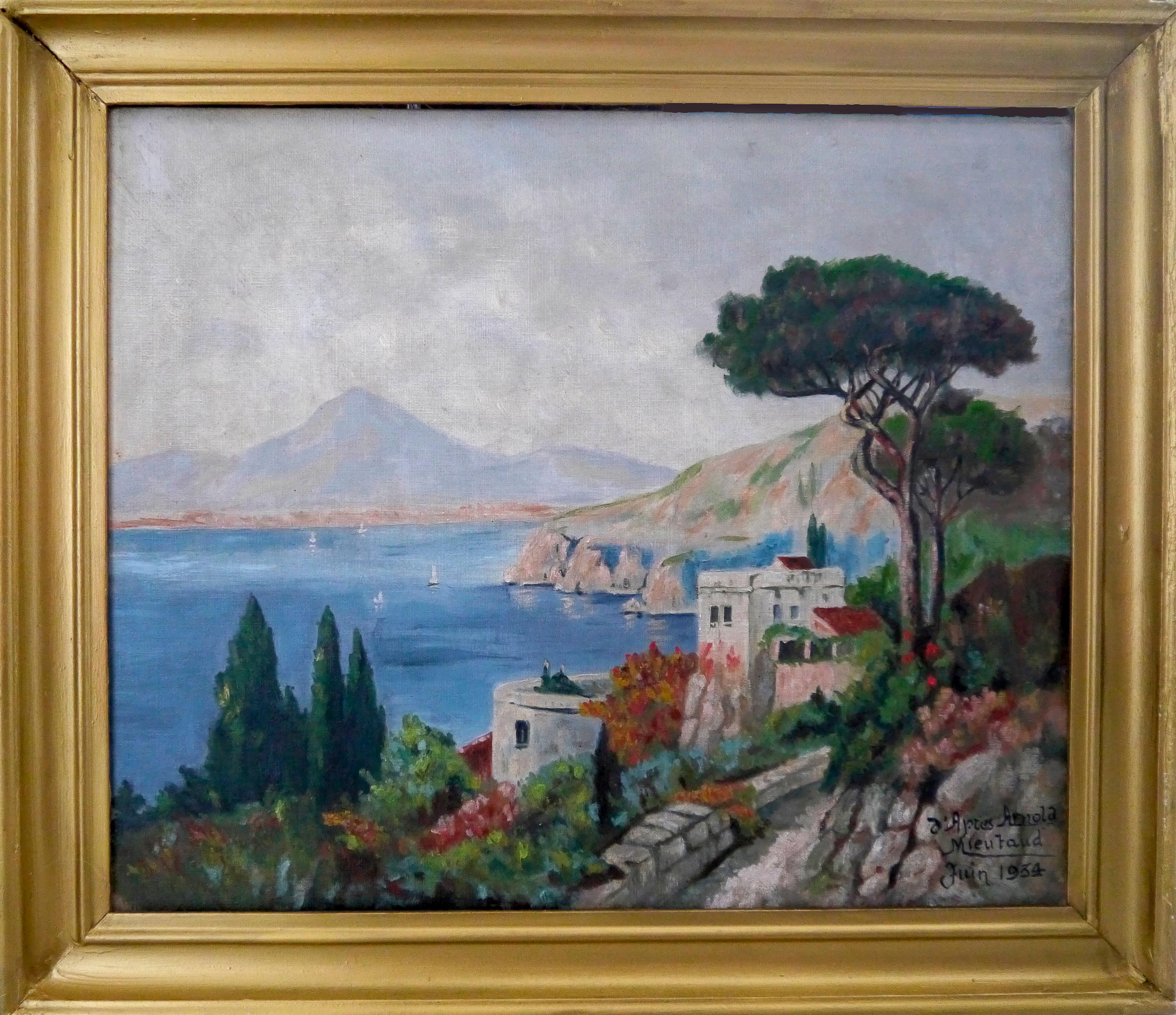 French school Luminous Provence mediterranean landscape oil painting Signed