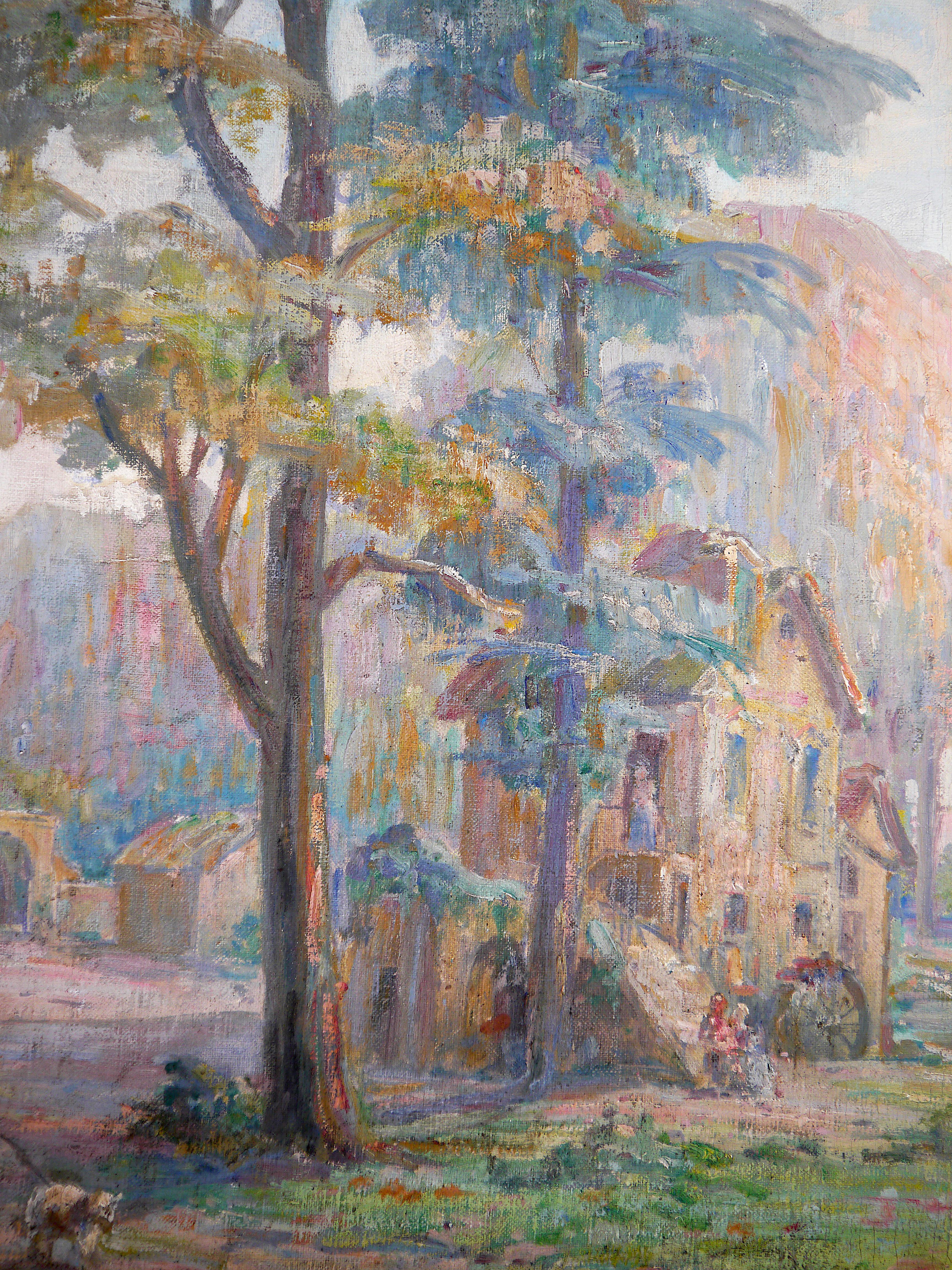 Escuela francesa Escena medieval Paisaje Pintura al óleo - Painting Tonalista de French School Masters
