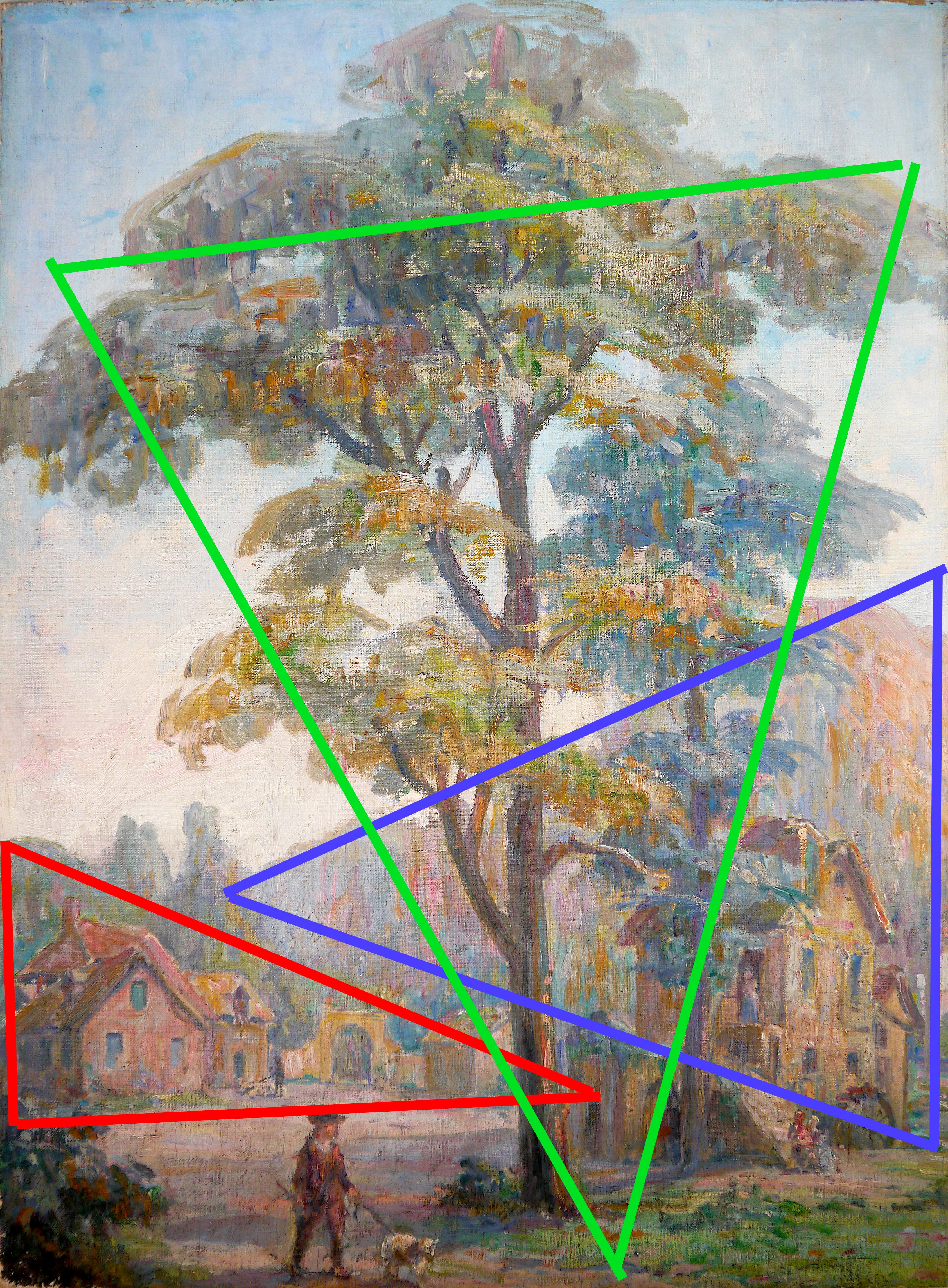 Escuela francesa Escena medieval Paisaje Pintura al óleo en venta 1