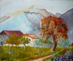 Scuola francese: Paesaggio montano in autunno  Firmato nel 1934