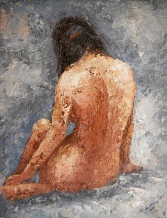 Vintage French school Nude Oil painting Signed