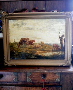 French school Pastoral Landscape Cows, sheep Anonym oil painting Barbizon school