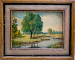 Paisaje pastoral de la escuela francesa , pintura al óleo Firmado