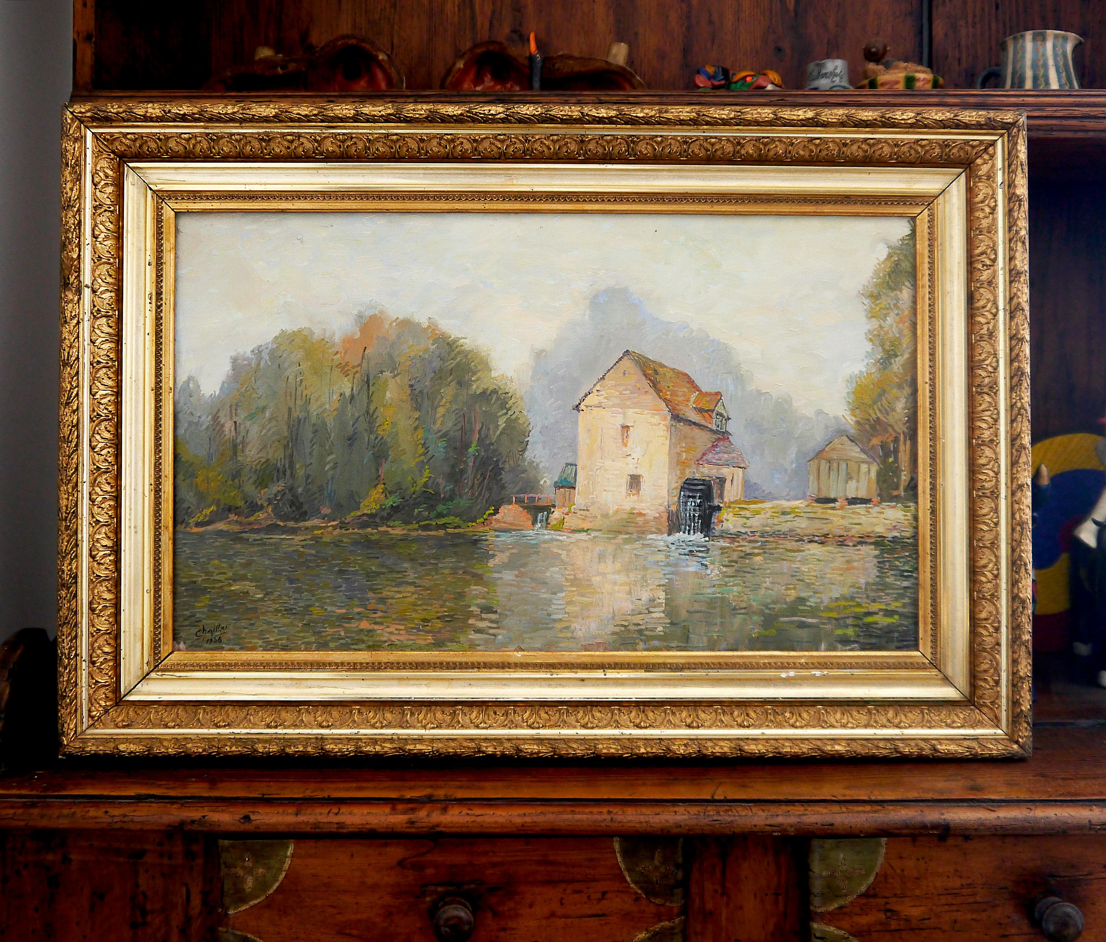 French School Pointillism Landscape Framed Signed Chaillou For Sale 5