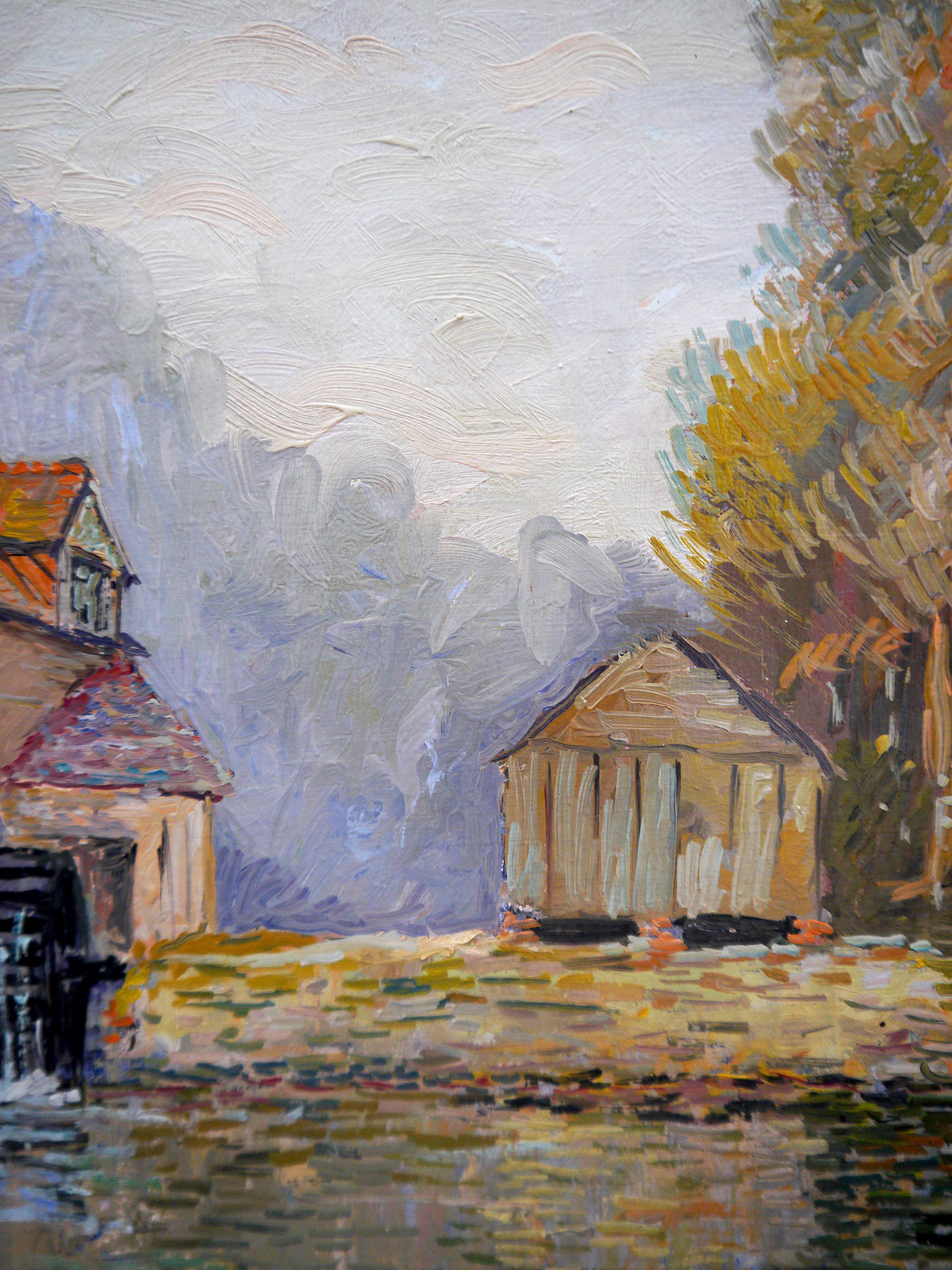 French School Pointillism Landscape Framed Signed Chaillou For Sale 1
