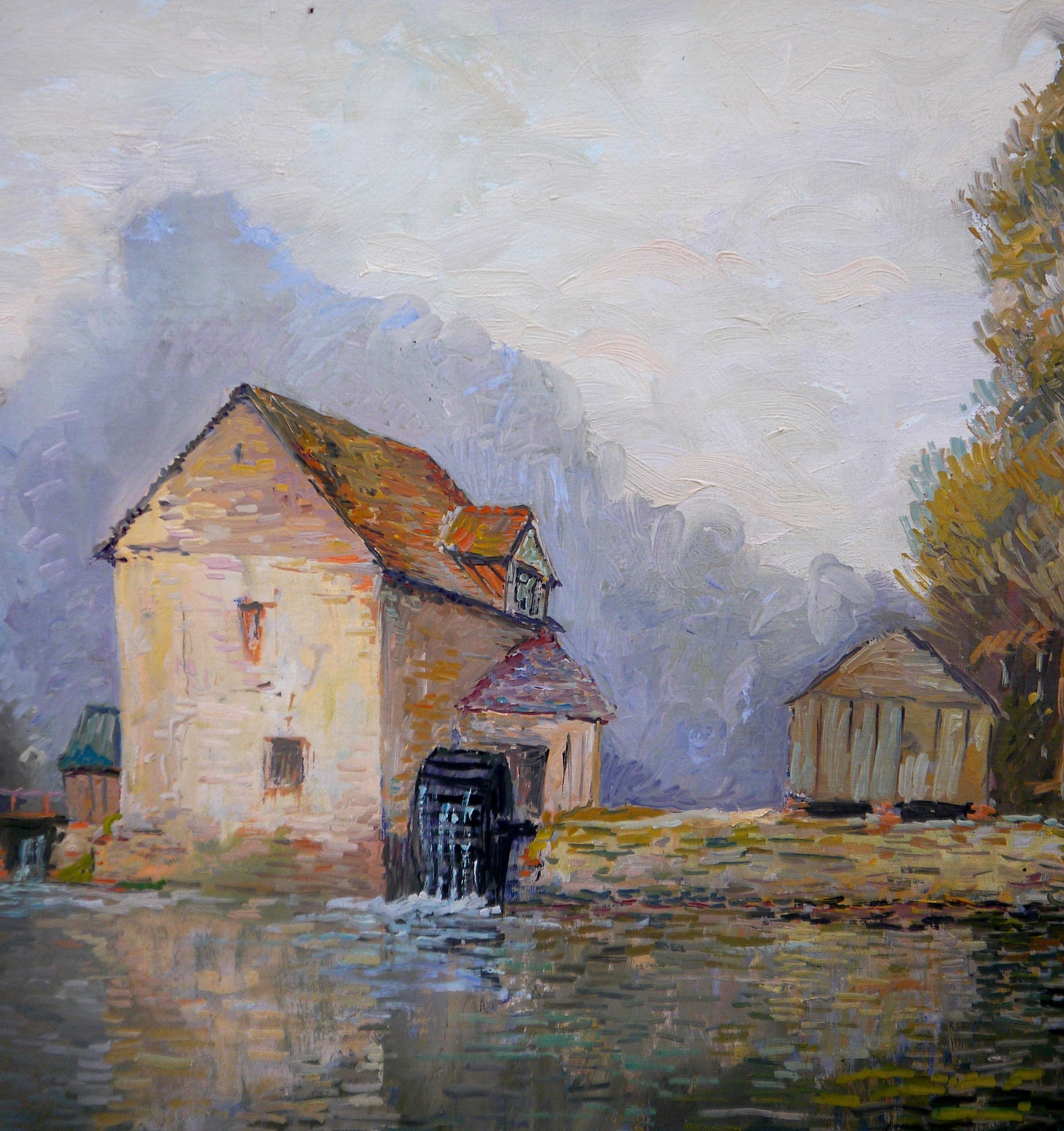 French School Pointillism Landscape Framed Signed Chaillou For Sale 2