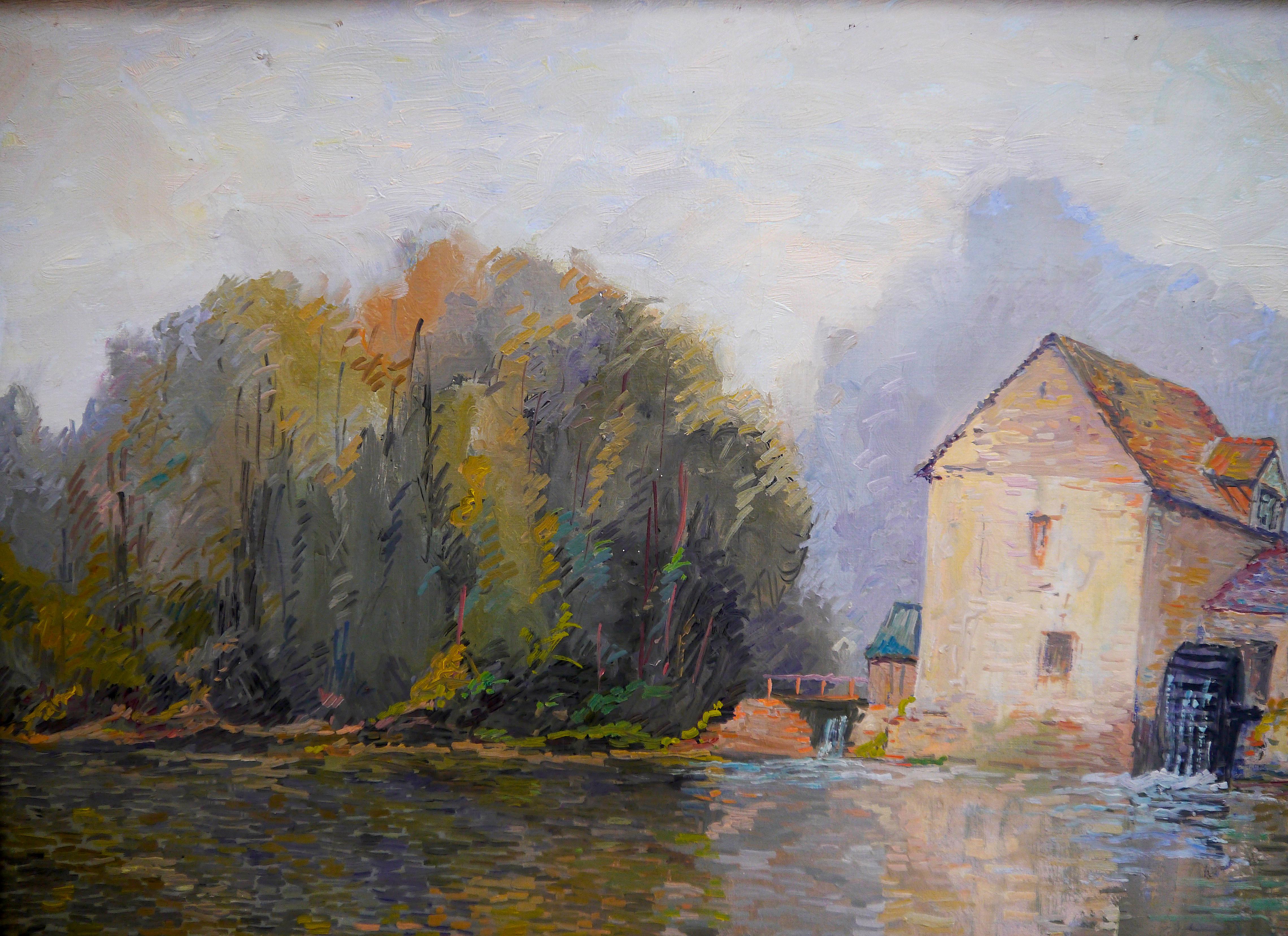 French School Pointillism Landscape Framed Signed Chaillou For Sale 4