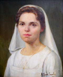 French school Portrait Nurse Signed