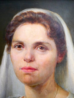 French school Portrait Nurse Signed