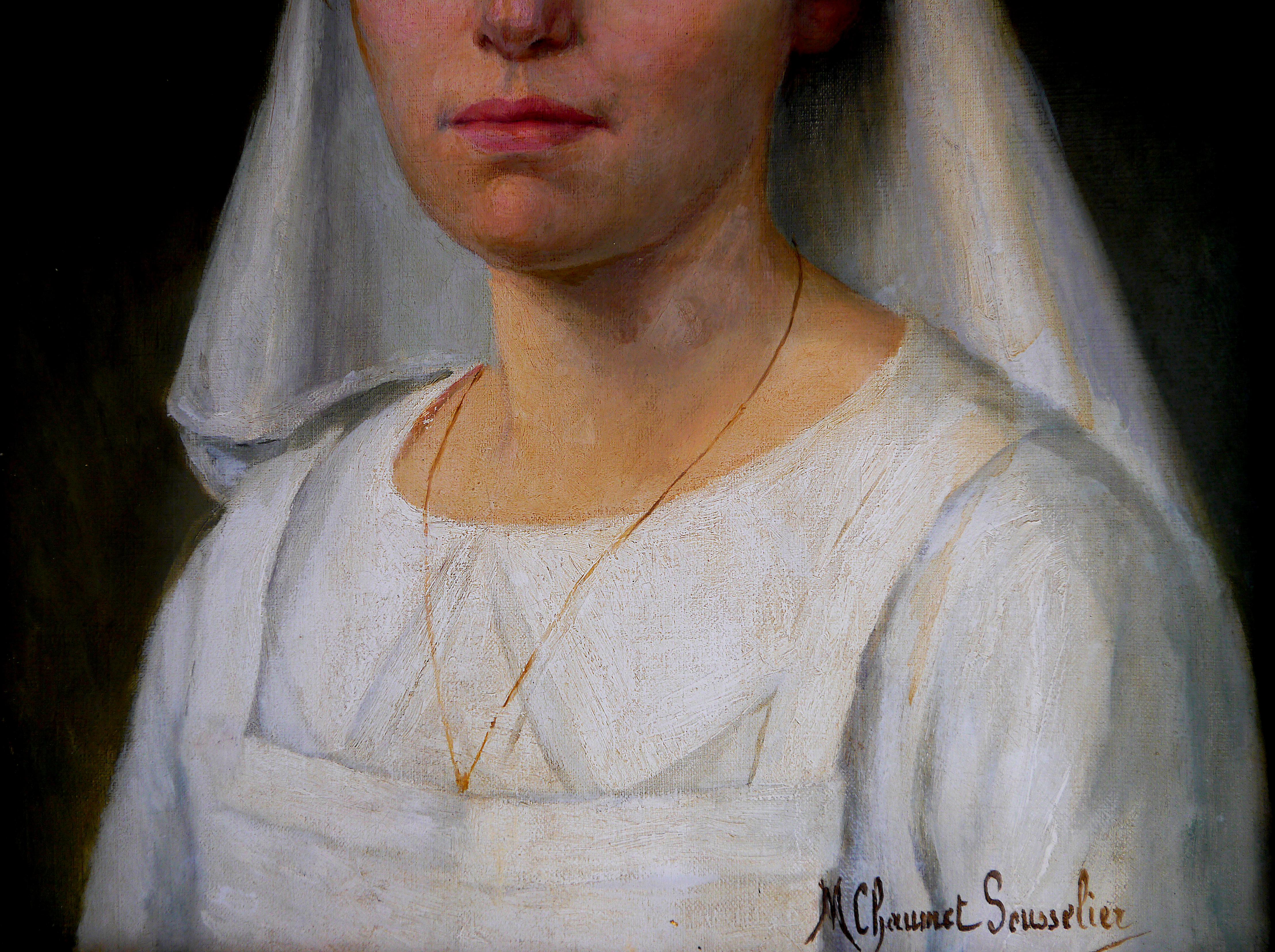 Portrait d'infirmière de l'école française signé - Tonalisme Painting par French School Masters