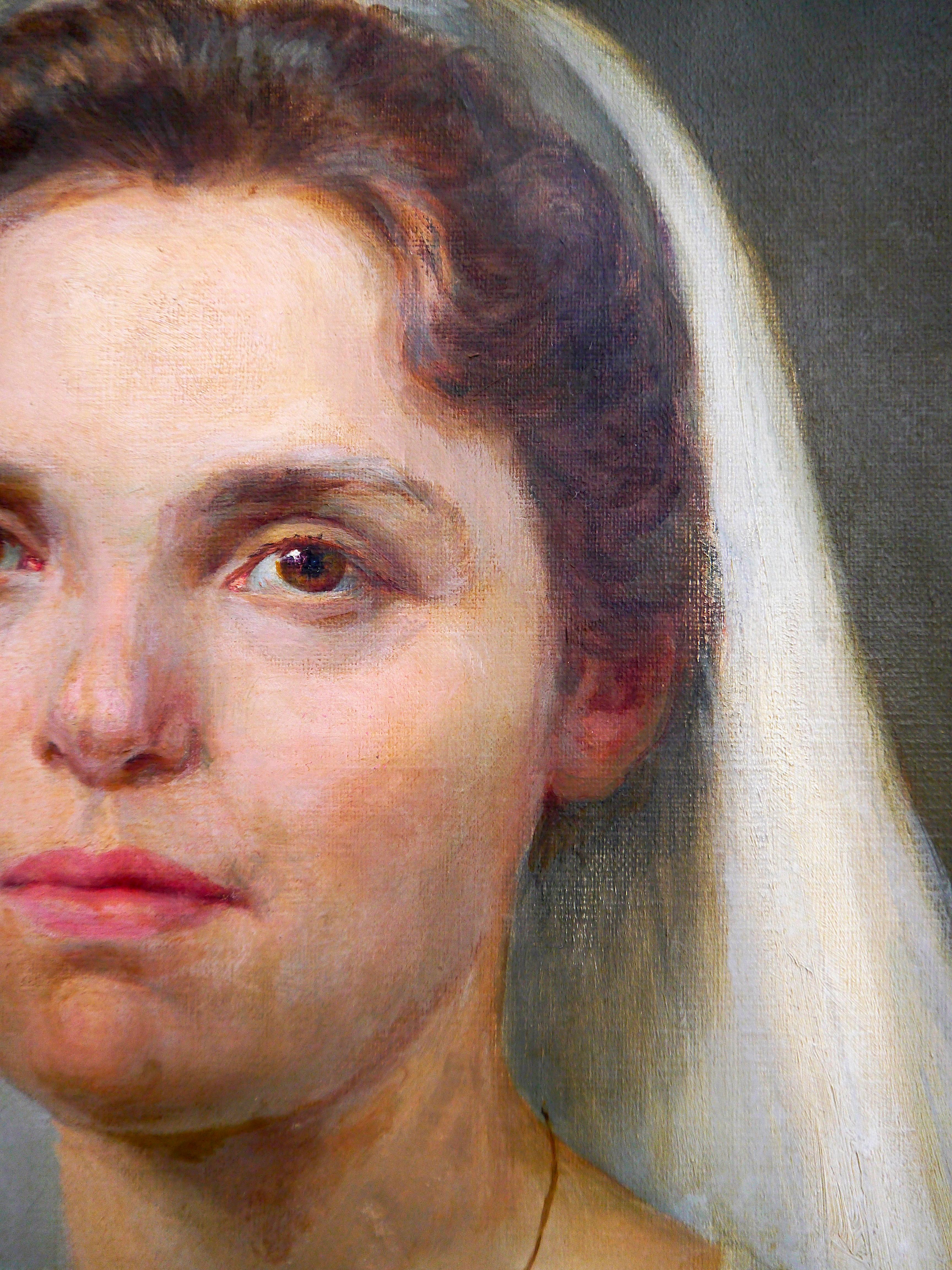 Französisch Schule Porträt Krankenschwester Signiert (Tonalismus), Painting, von French School Masters