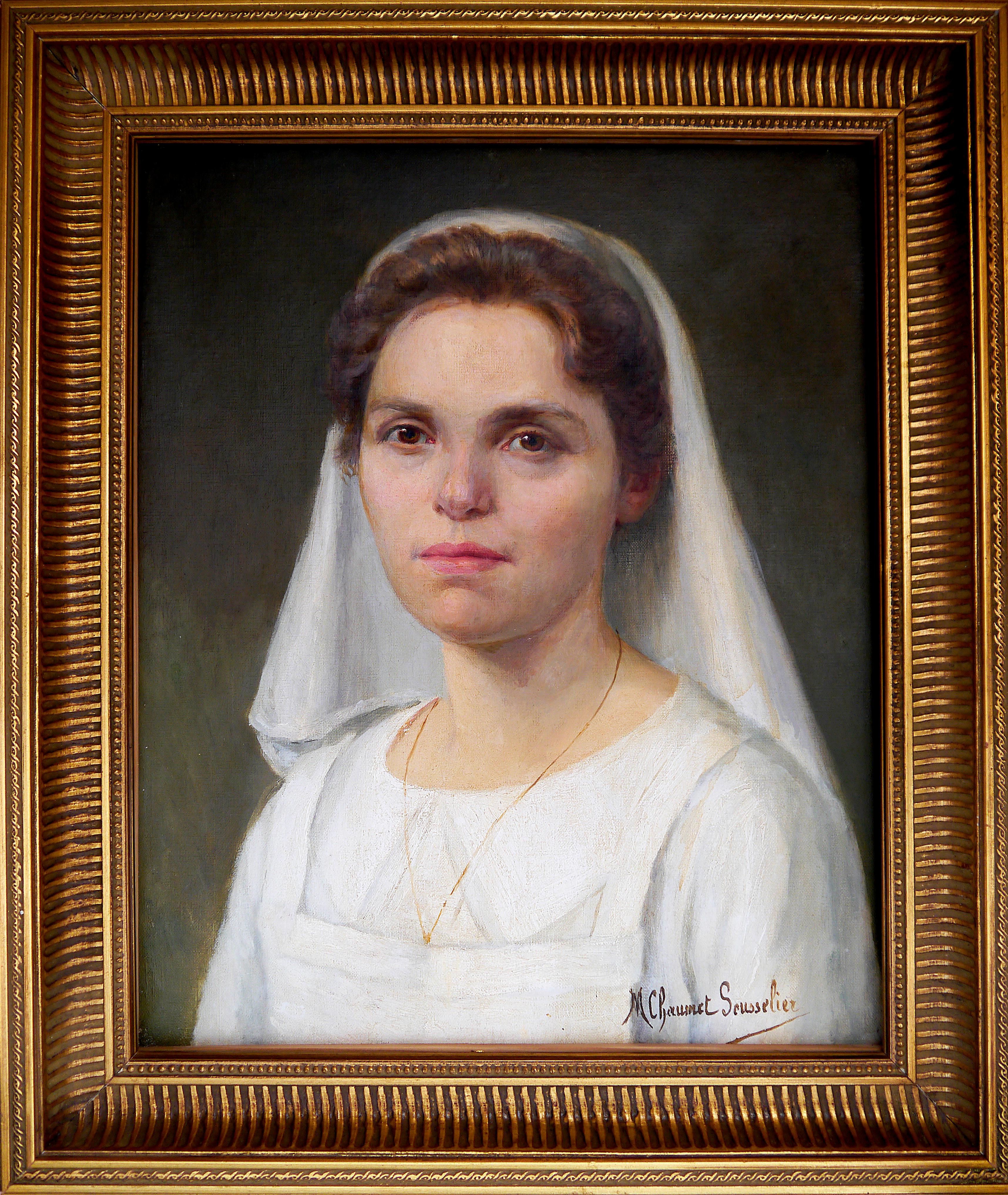 French School Masters Figurative Painting – Französisch Schule Porträt Krankenschwester Signiert