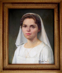 Retrato de enfermera de la escuela francesa Firmado