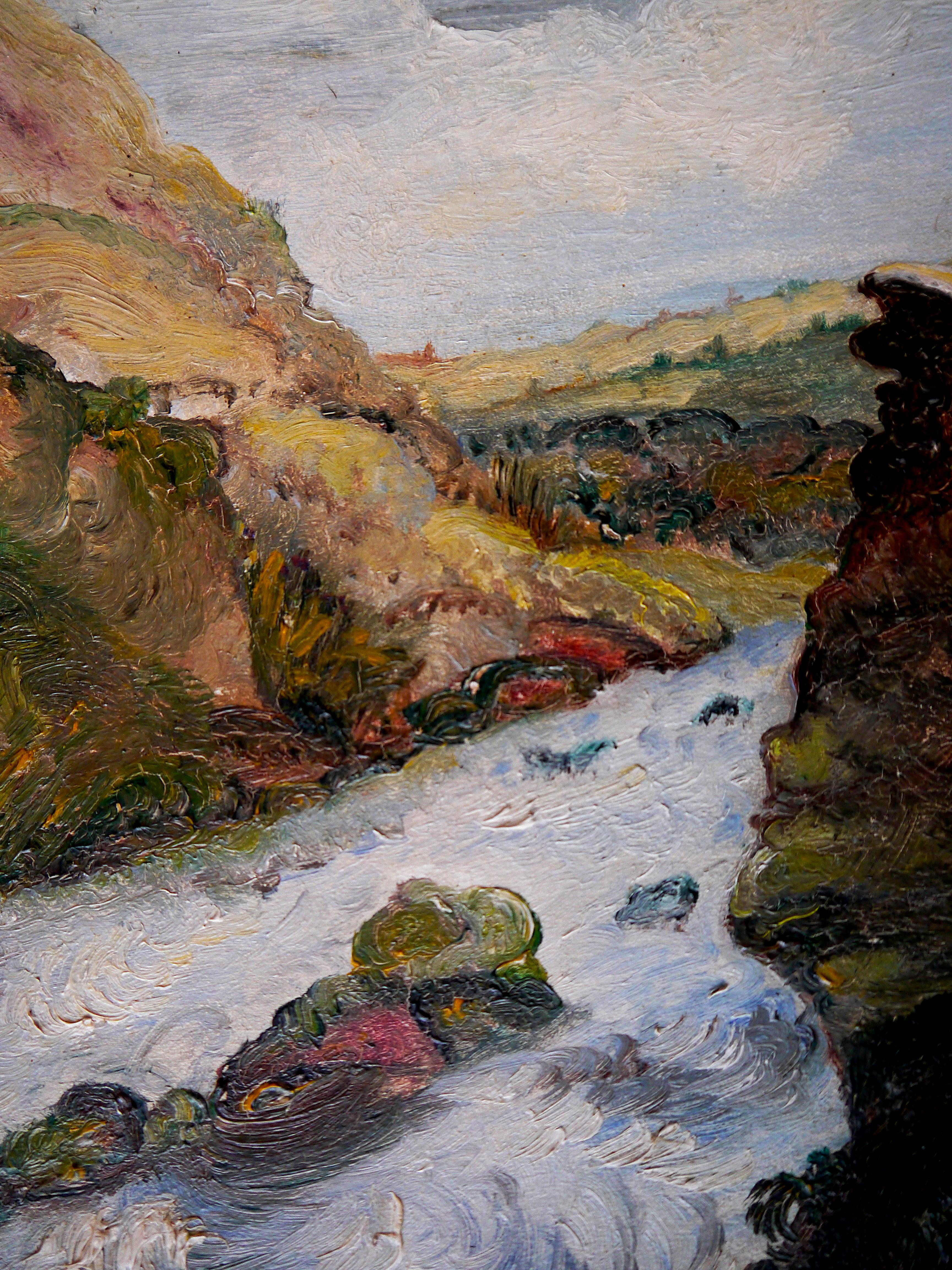 Peinture à l'huile de paysage de Provence signée - Tonalisme Painting par French School Masters