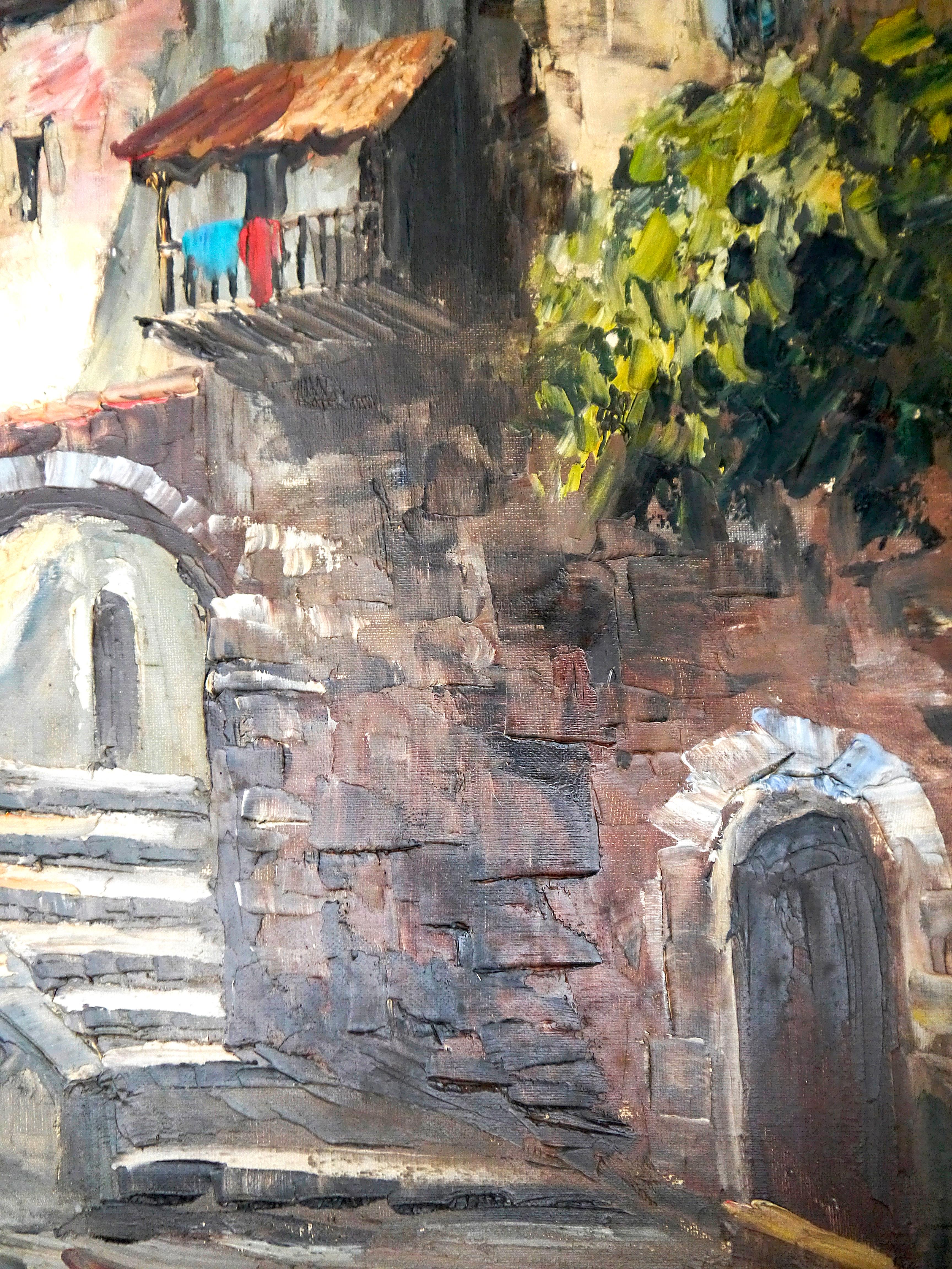 French  school Provence Village - Oil painting Signed AUC0 - Impressionist Painting by French School Masters