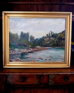 École française, « Paysage fluvial », 1904, signé peinture à l'huile