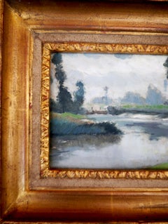 French school river landscape , oil painting