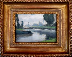 French school river landscape , oil painting
