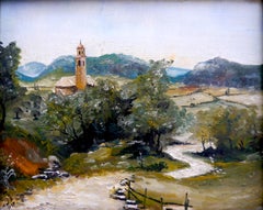 French school rural Mediterranean landscape Signed oil painting