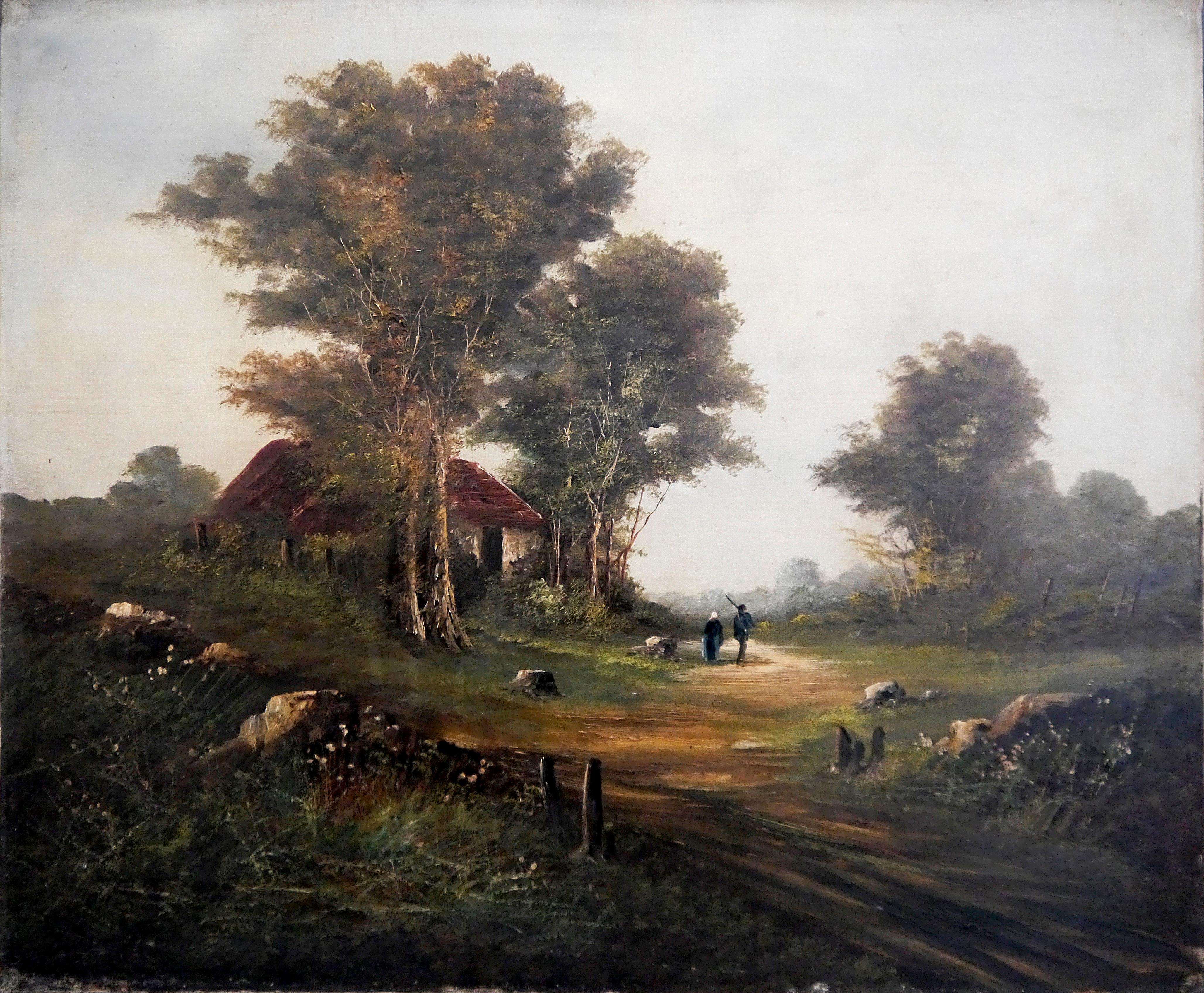 Französische Schule Szene Landschaft Barbizon Ölgemälde im Angebot 6