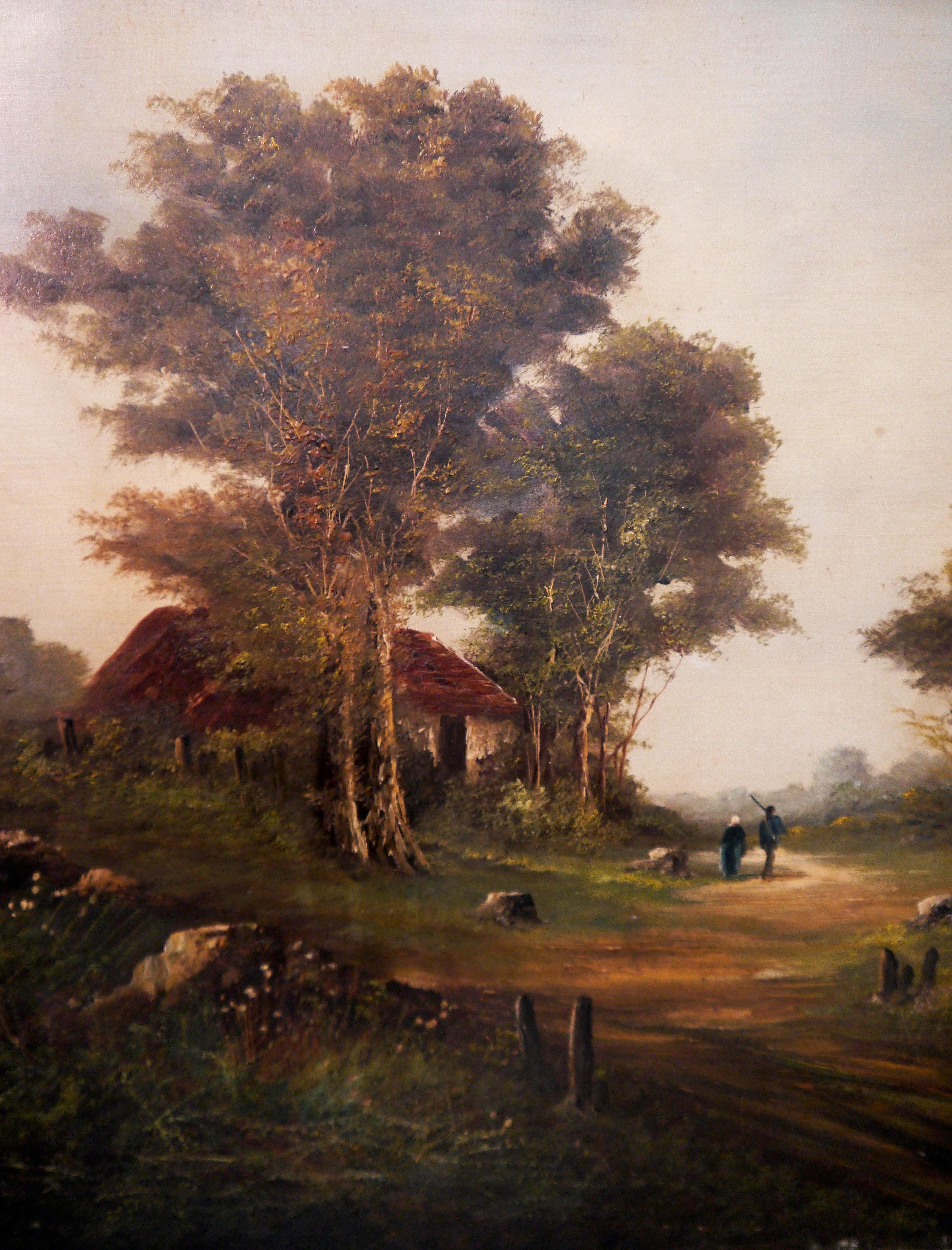 Französische Schule Szene Landschaft Barbizon Ölgemälde – Painting von French School Masters