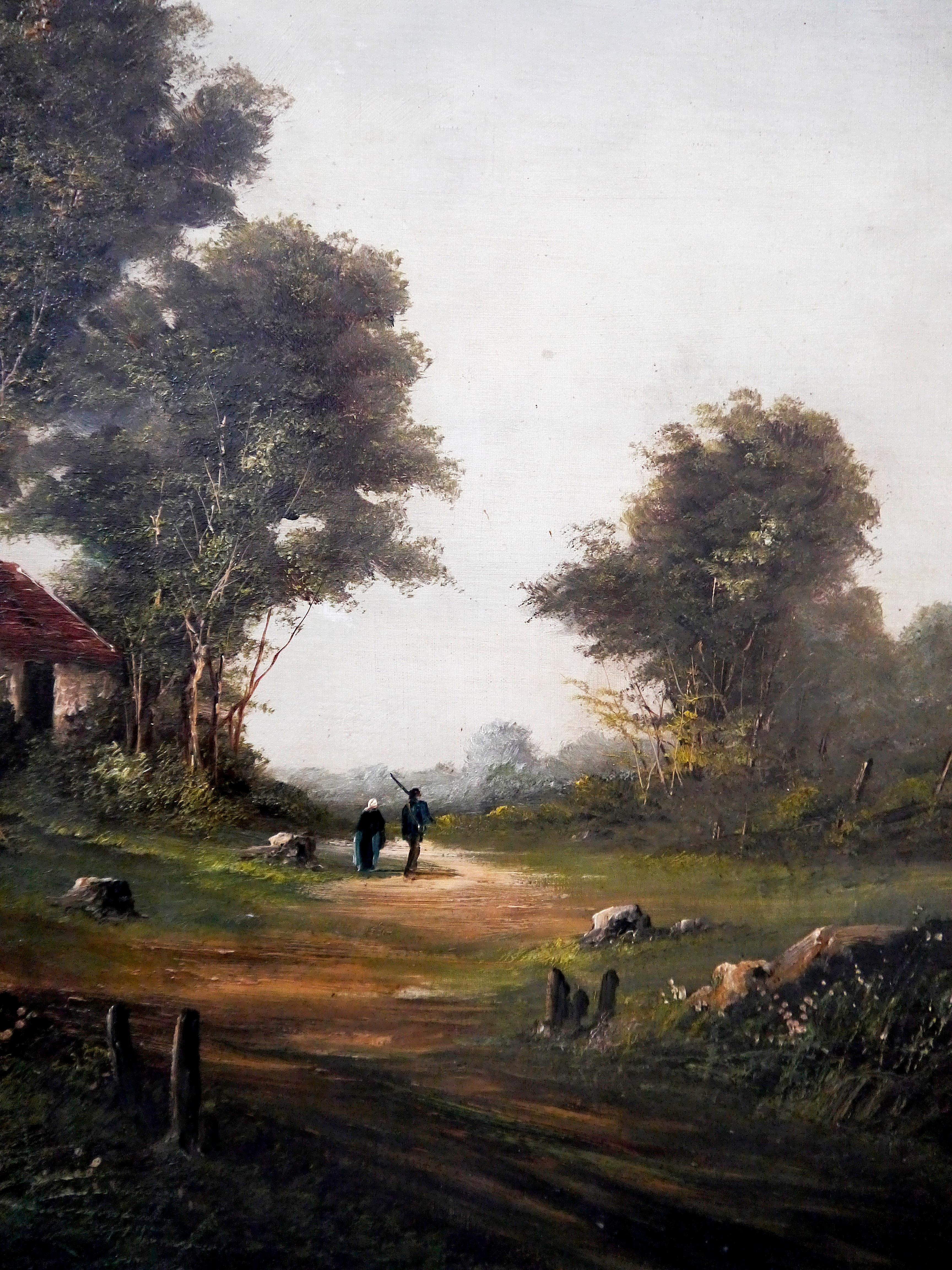 Französische Schule Szene Landschaft Barbizon Ölgemälde im Angebot 1