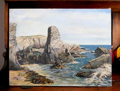 French school Seascape Landscape Oil painting Signed