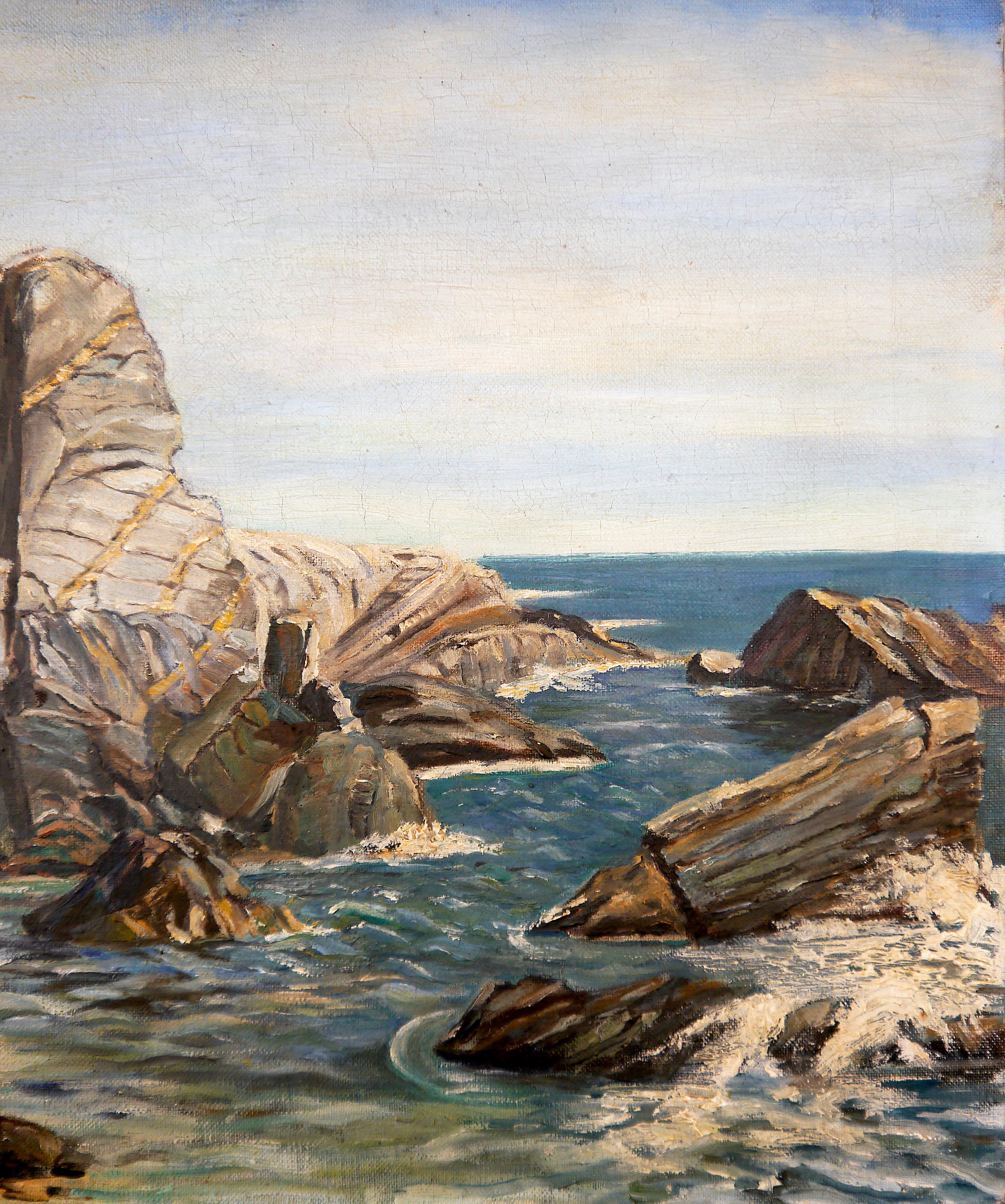 École française Paysage marin Peinture à l'huile signée en vente 1