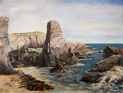 École française Paysage marin Peinture à l'huile signée