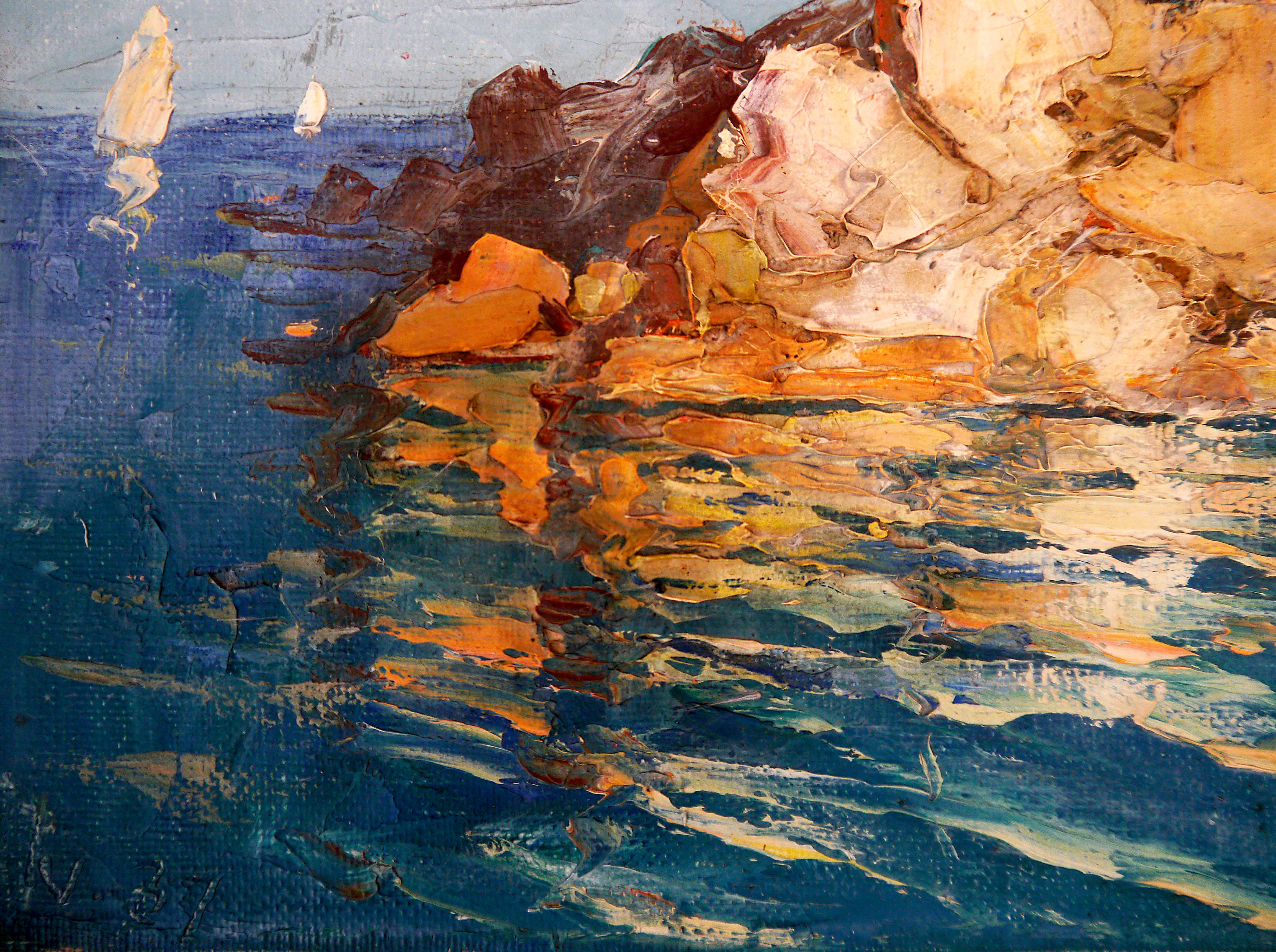 French school Seascape Provence Mediterranean Coastal Signed For Sale 5