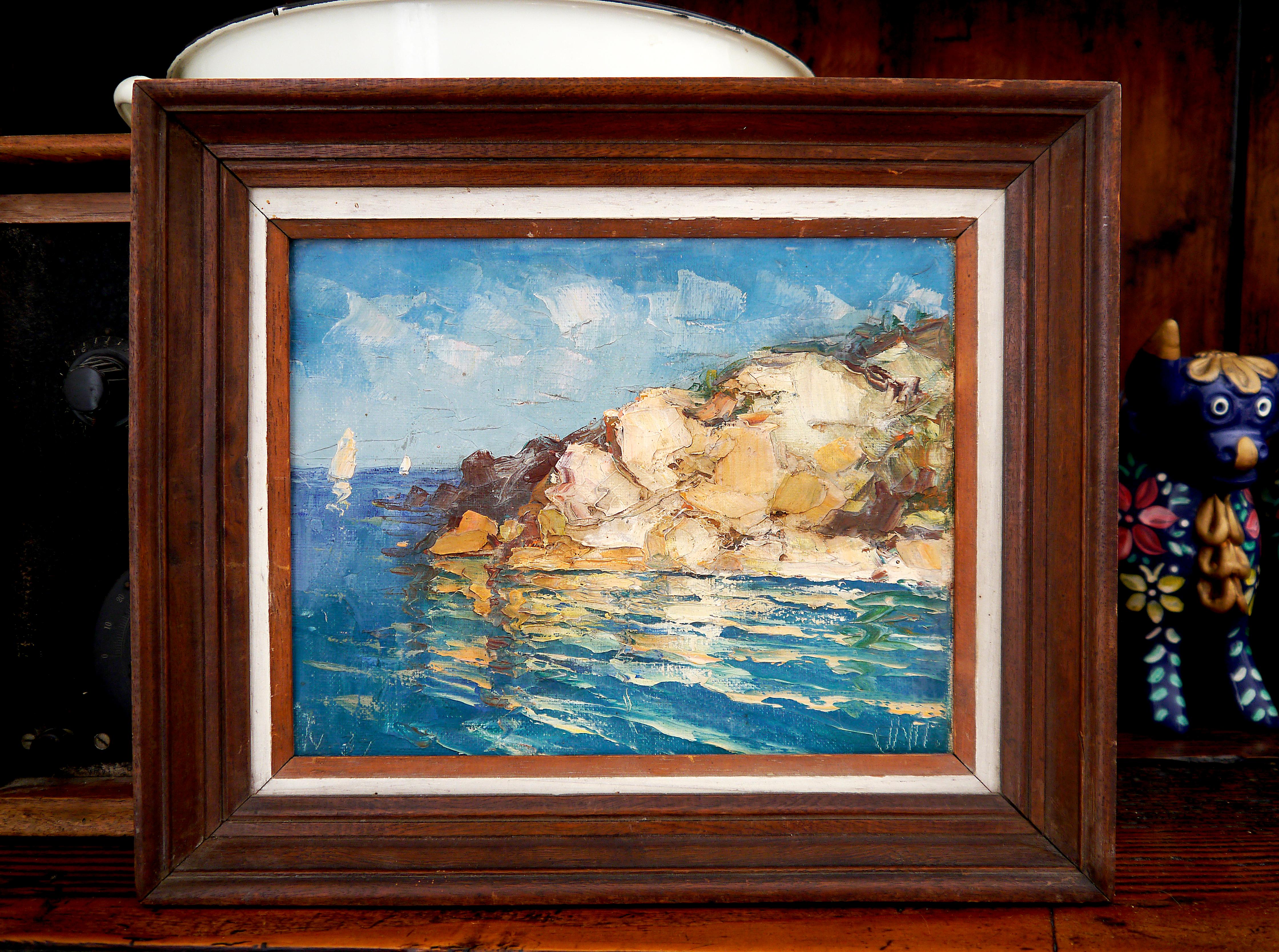 French school Seascape Provence Mediterranean Coastal Signed For Sale 6