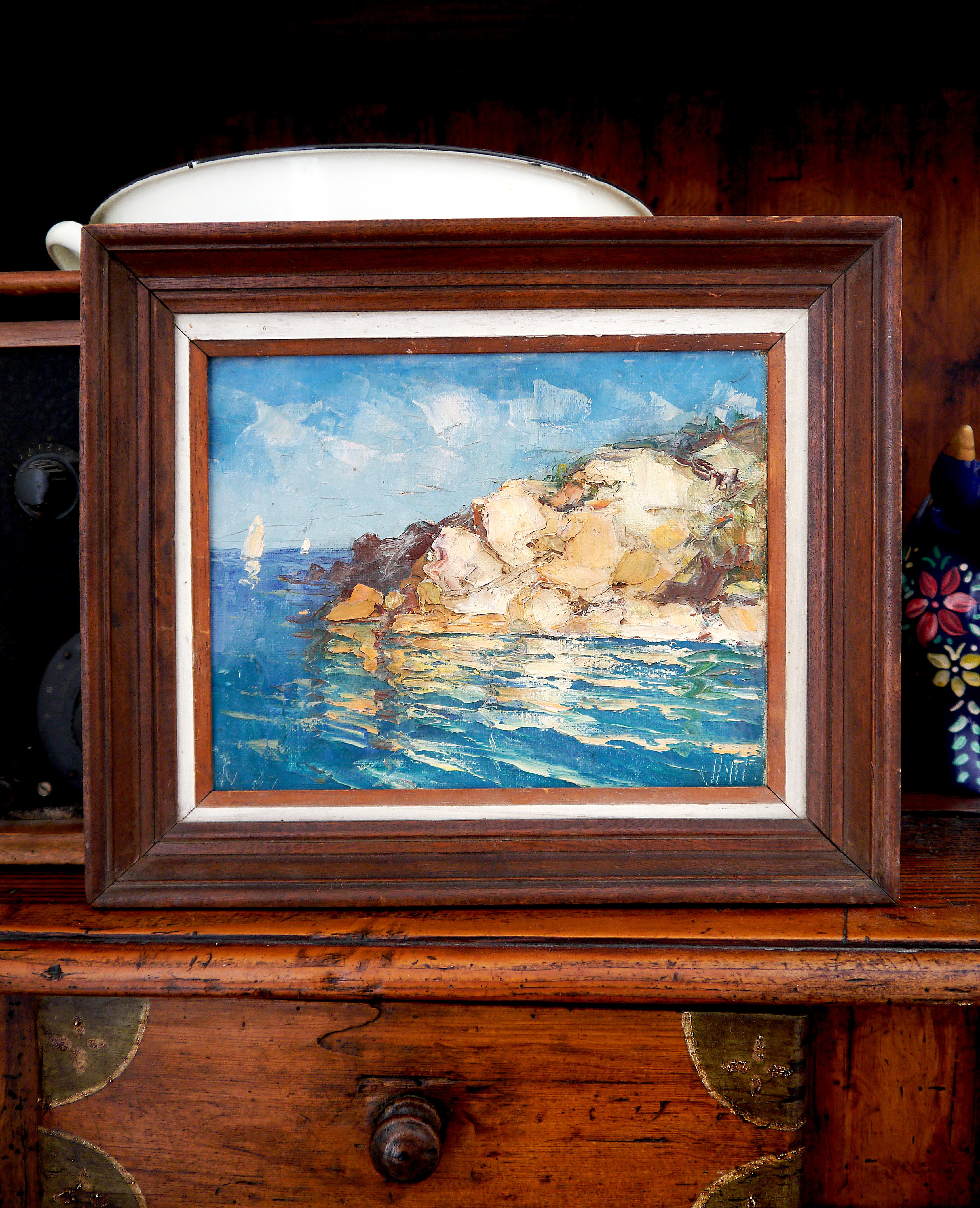 French school Seascape Provence Mediterranean Coastal Signed For Sale 7