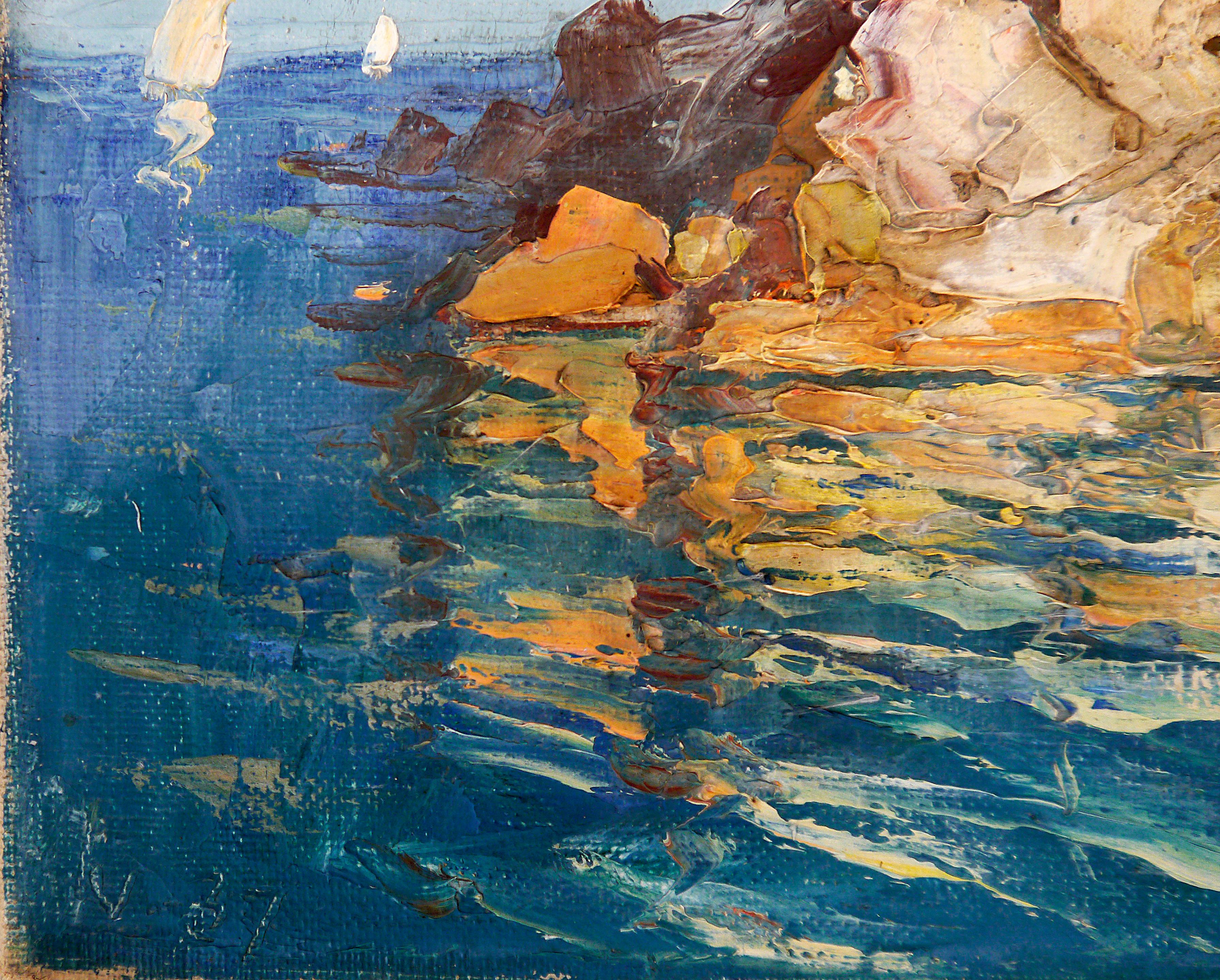 French school Seascape Provence Mediterranean Coastal Signed For Sale 8