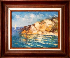 French school Seascape Provence Mediterranean Coastal Signed