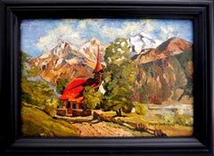 Escuela francesa SENSACIONAL Paisaje alpino, óleo Firmado