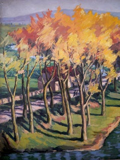 French school Landscape Autumn Signed oil painting